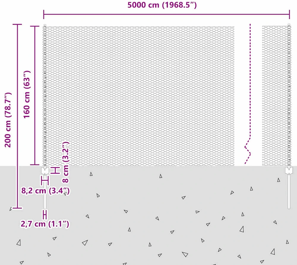 Hexagonal Fence with Post 50 x 1,6 m PVC dengtas plienas Žalia