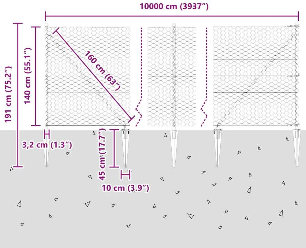Hexagonal Fence with Post 100 x 1,4 m Galvanizuotas plienas