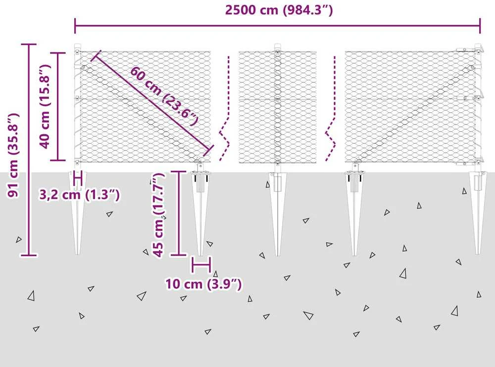 Hexagonal Fence with Post 25 x 0,4 m Galvanizuotas plienas