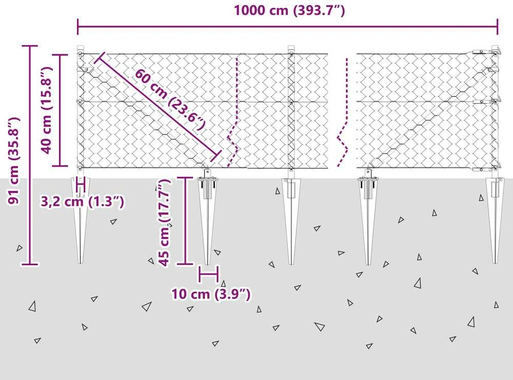 Hexagonal Fence with Post 10 x 0,4 m Galvanizuotas plienas