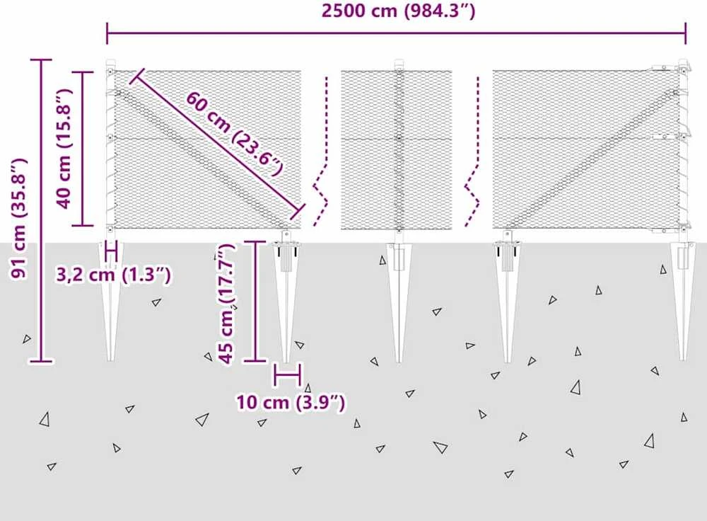 Hexagonal Fence with Post 25 x 0,4 m Galvanizuotas plienas