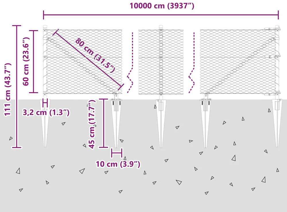 Hexagonal Fence with Post 100 x 0,6 m Galvanizuotas plienas