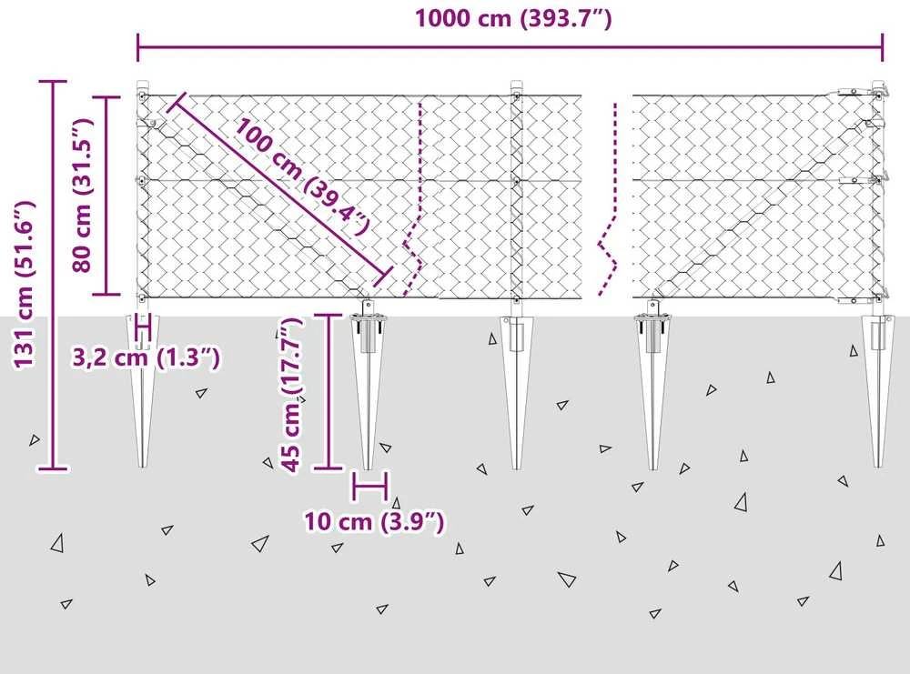 Hexagonal Fence with Post 10 x 0,8 m Galvanizuotas plienas