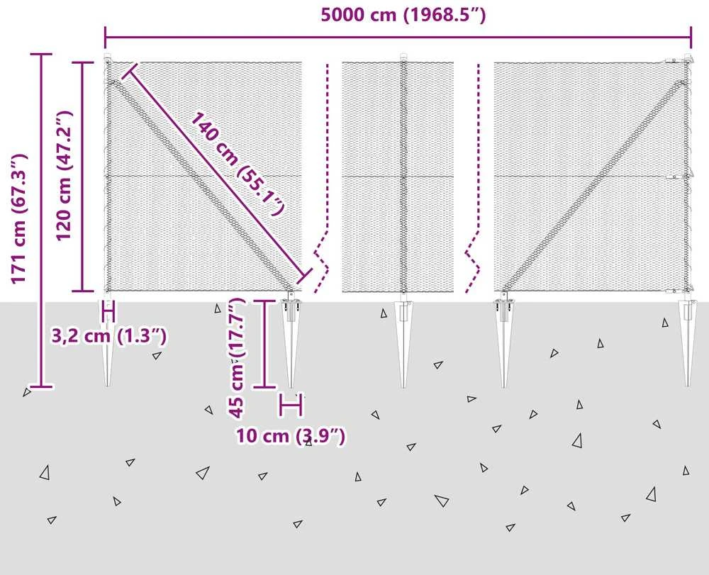 Hexagonal Fence with Post 50 x 1,2 m Galvanizuotas plienas