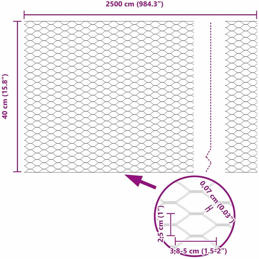 Heksagoninė tvora 0,4 x 25 m PVC Pilka
