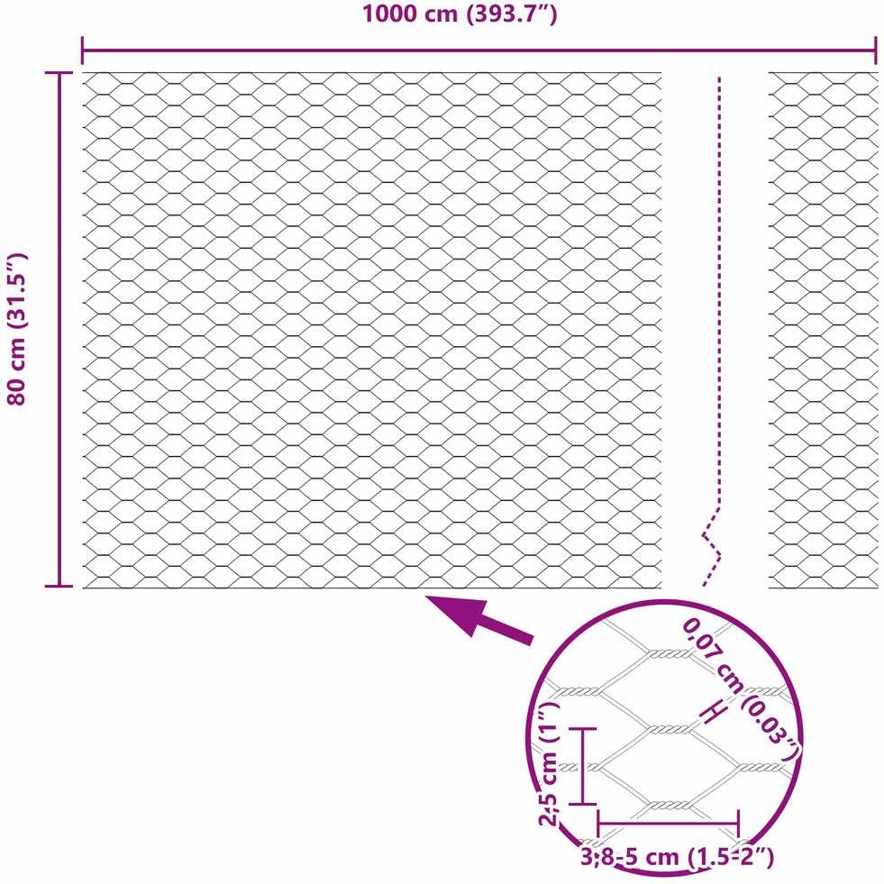 Heksagoninė tvora 0,8 x 10 m PVC Pilka