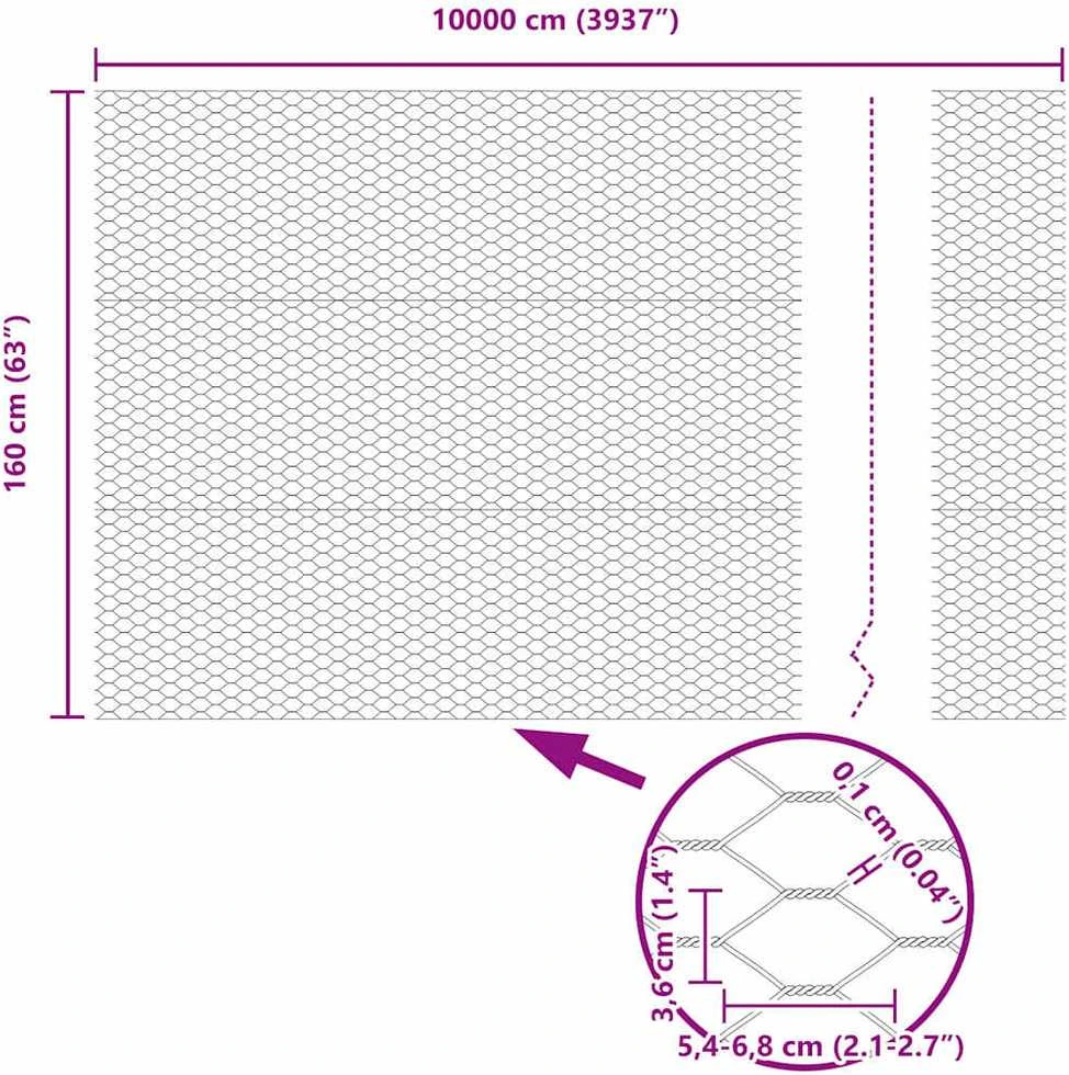 Hexagonal Fence with Post 100 x 1,6 m PVC dengtas plienas Pilka