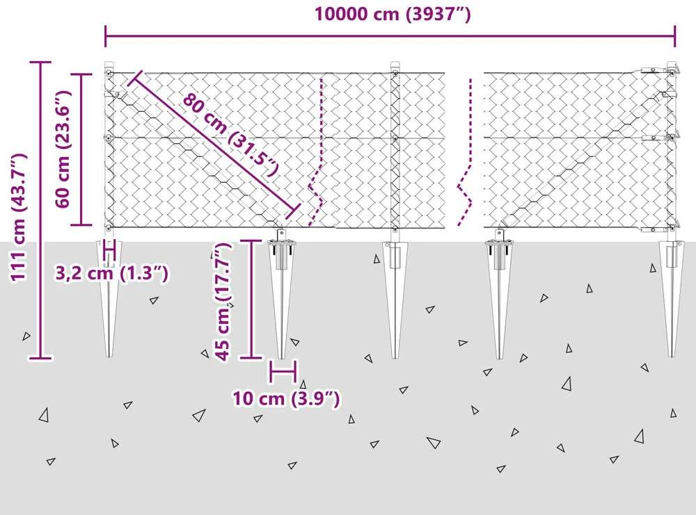 Hexagonal Fence with Post 100 x 0,6 m PVC dengtas plienas Žalia