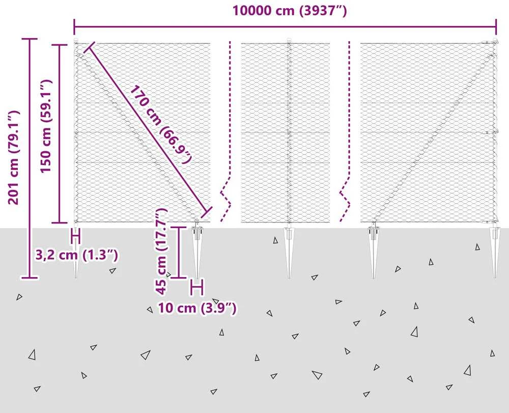 Hexagonal Fence with Post 100 x 1,5 m Galvanizuotas plienas