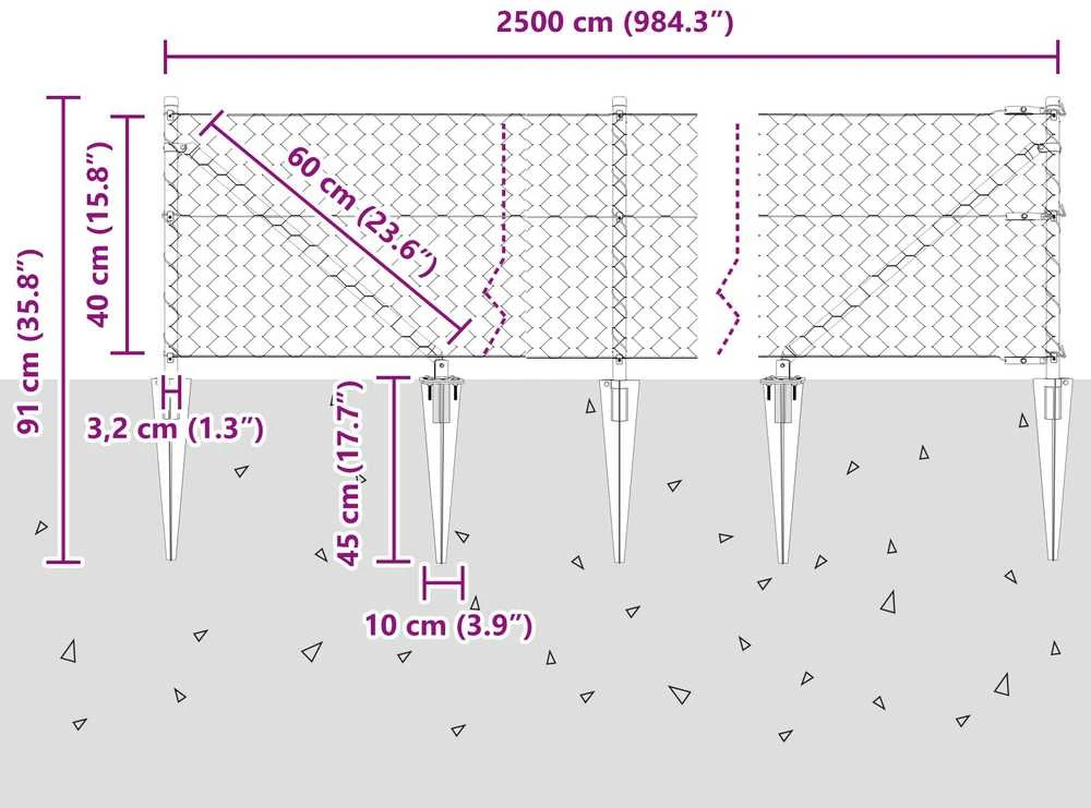 Hexagonal Fence with Post 25 x 0,4 m Galvanizuotas plienas