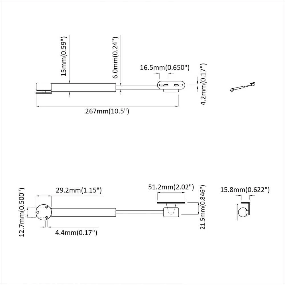 Hidraulinė dujų spyruoklė 12 vnt. Sidabrinė 280 x 17 x 16 mm