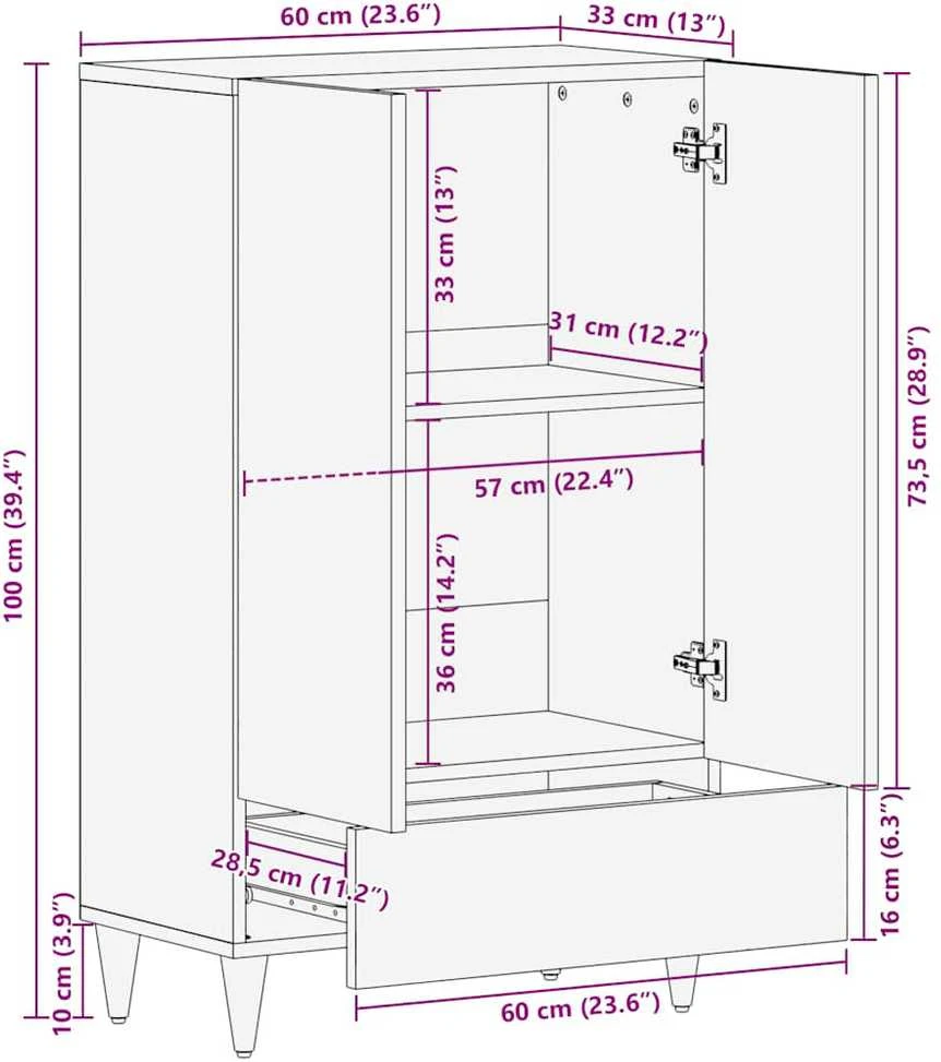 Highboard 60x33x100 cm Masyvo medžio mango
