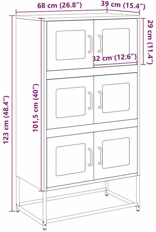 Highboard Baltas 68x39x123 cm Plienas