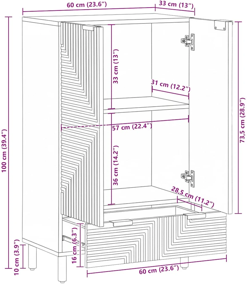 Highboard Brown 60x33x100 cm Masyvo medžio mango