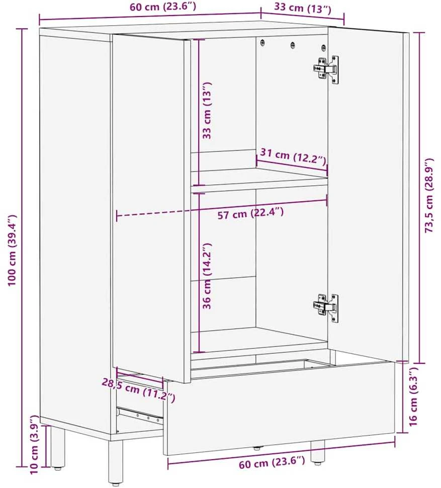 Highboard Brown 60x33x100 cm Masyvo medžio mango