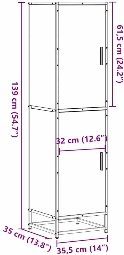 Highboard Rudas ąžuolas 35,5x35x139 cm Mediena ir metalas
