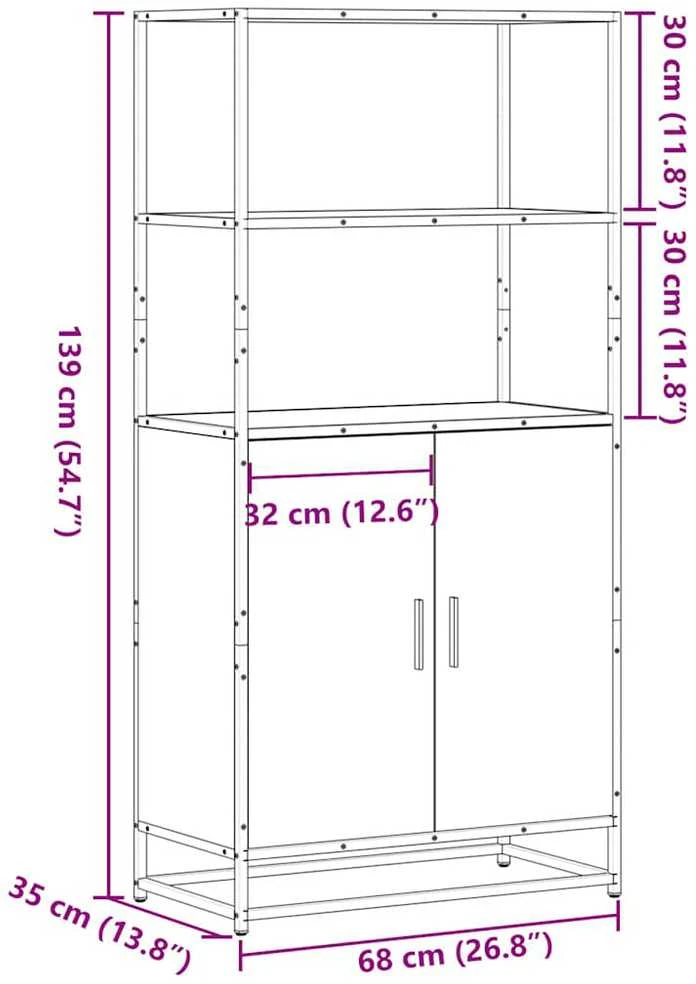 Highboard Rudas ąžuolas 68x35x139 cm Mediena ir metalas