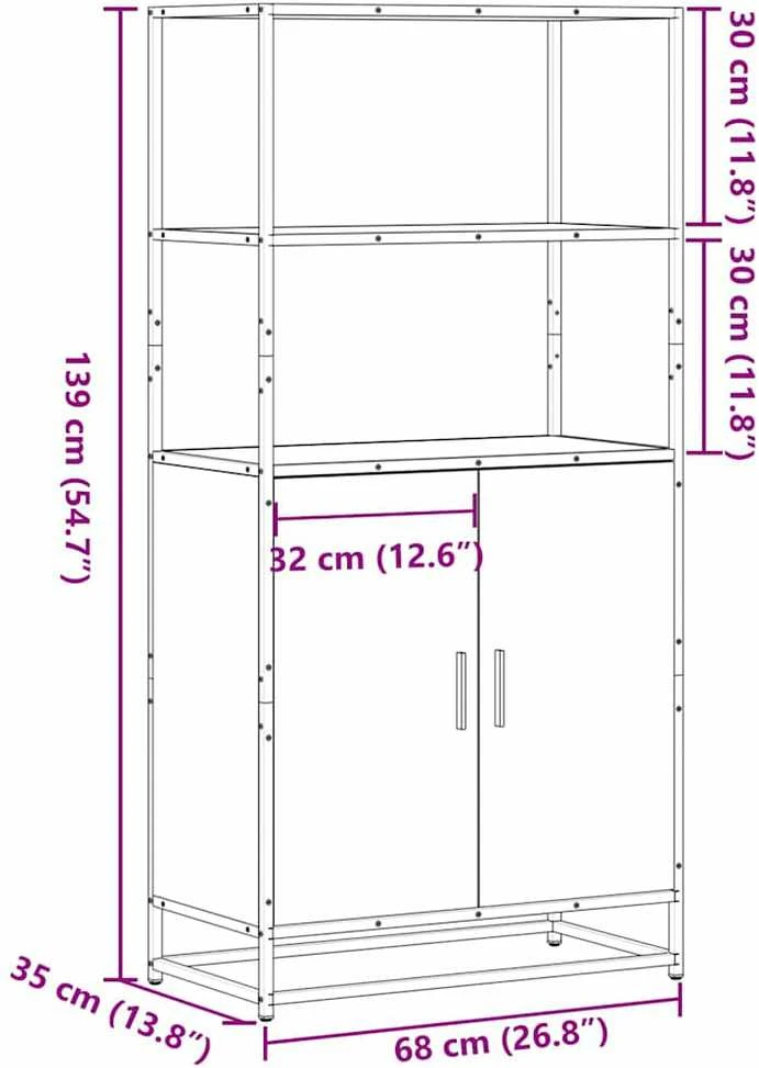 Highboard rūkytas ąžuolas 68x35x139 cm Mediena ir metalas