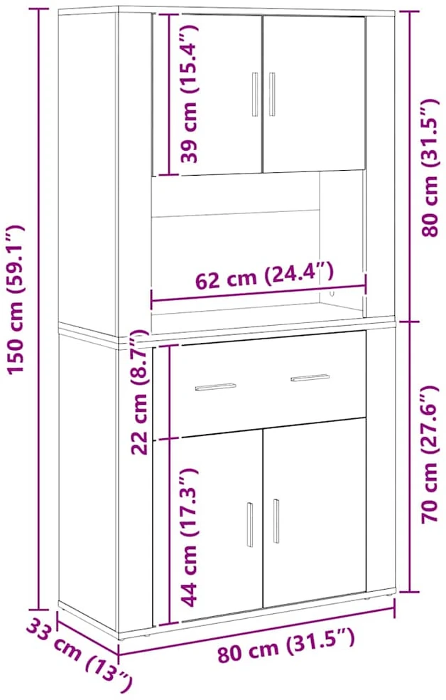 Highboardas artisano ąžuolo 80 x 33 x 150 cm Apdirbta mediena