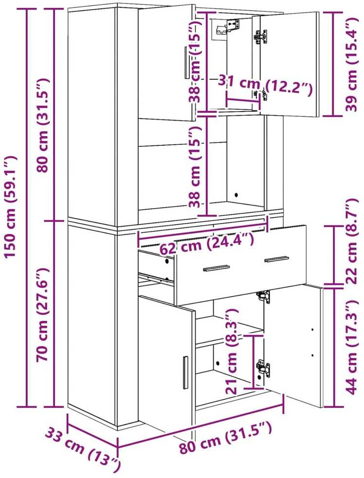 Highboardas Sena mediena 80 x 33 x 150 cm Apdirbta mediena