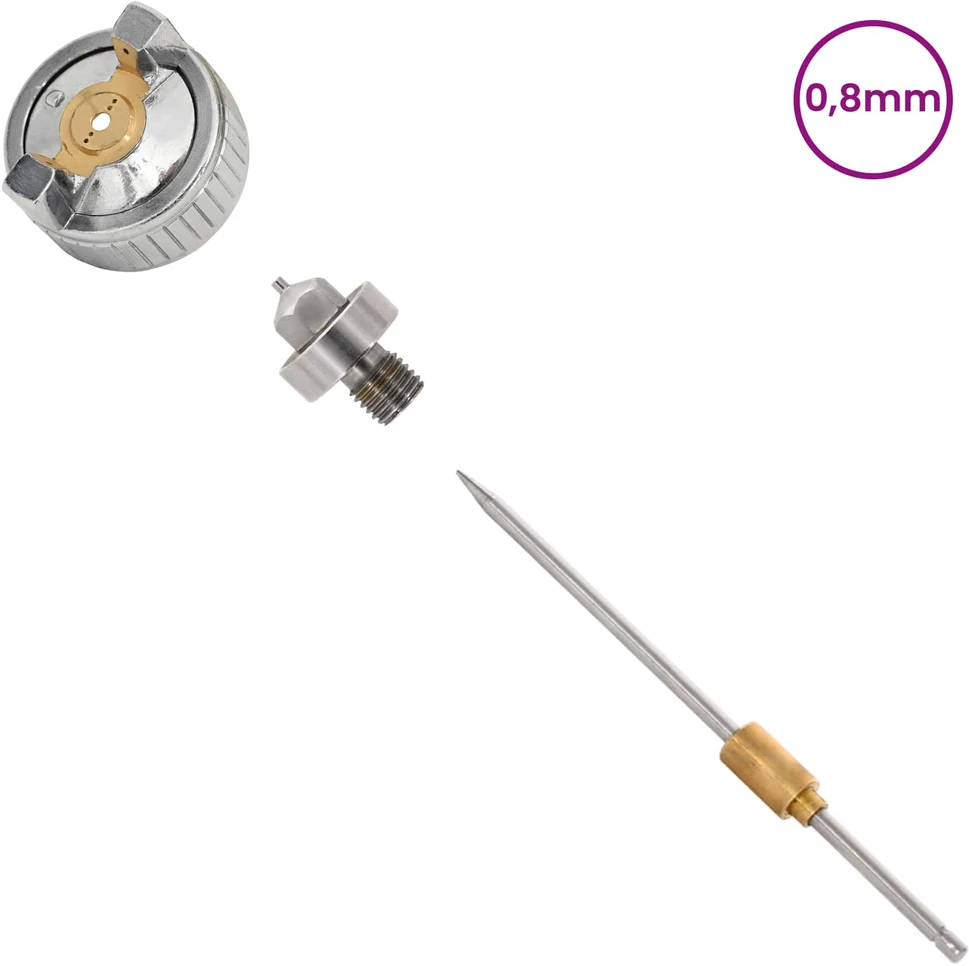 HVLP purkštuvo antgalis 0,8 mm antgalis Sidabrinė