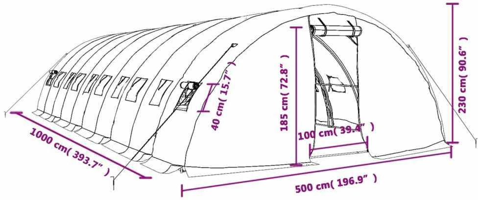 Šiltnamis su plieno rėmu, žalios spalvos, 10x5x2,3m, 50m²