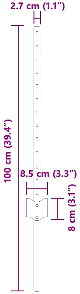 Įmontuotas tvoros stulpas 44 vnt. Sidabrinė 100 cm