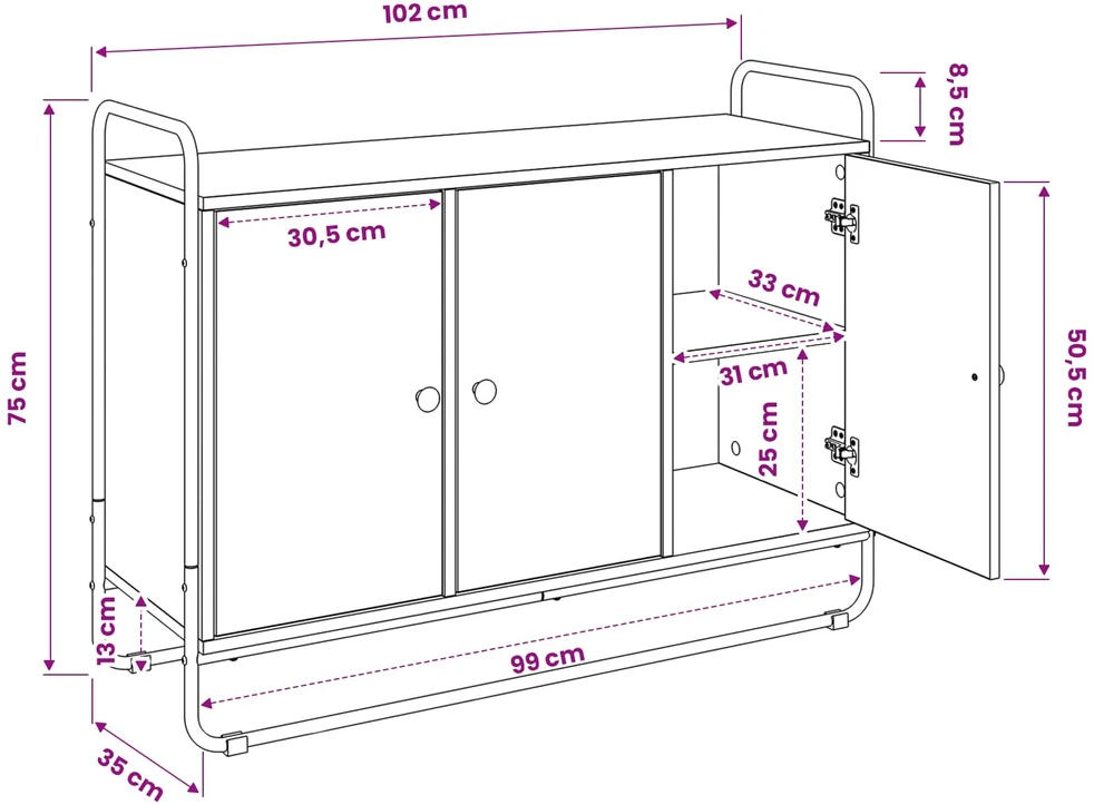 Indauja Artisano ąžuolo 102 x 35 x 75 cm Apdirbta mediena