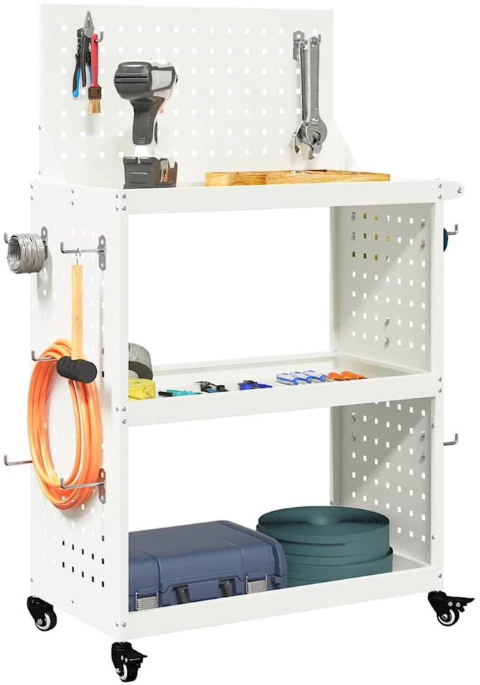 Įrankių vežimėlis su lentyna su ratu Balta 65 x 35 x 111 cm