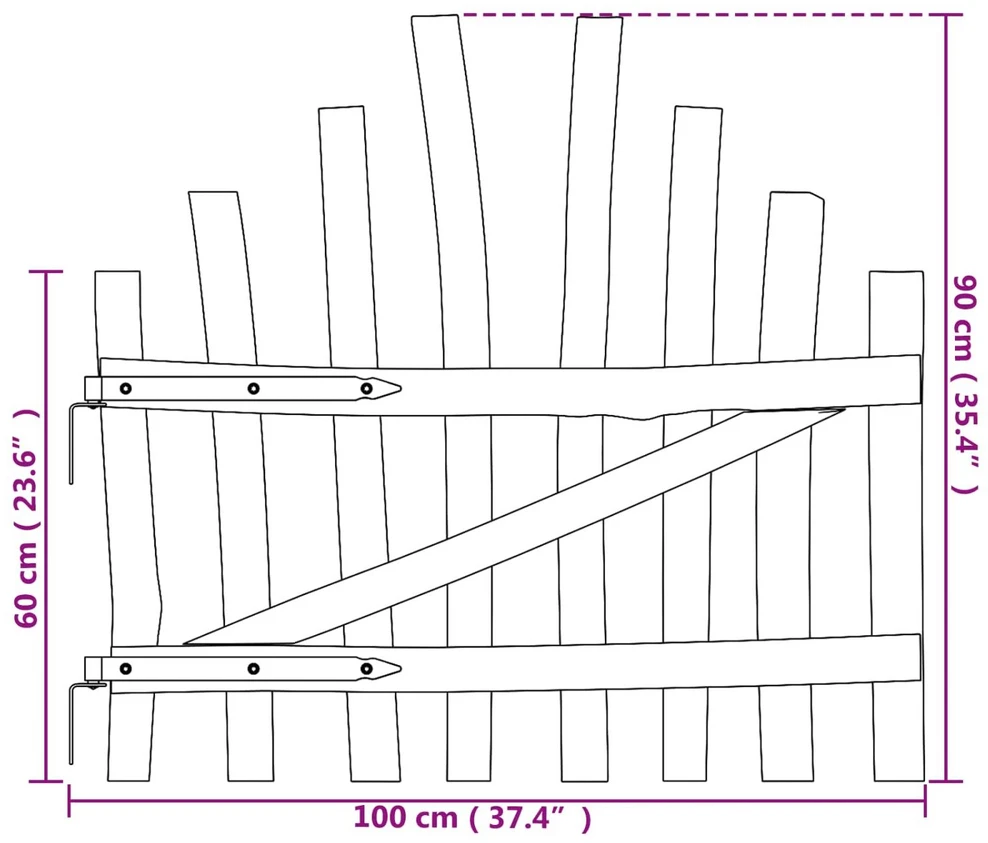 Iškili tvoros vartai 100 x 90 cm Impregnuota lazdyno mediena