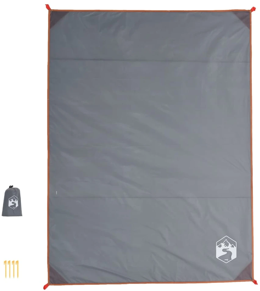 Iškylų paklotas su kuoliukais, pilkas/oranžinis, 205x155cm