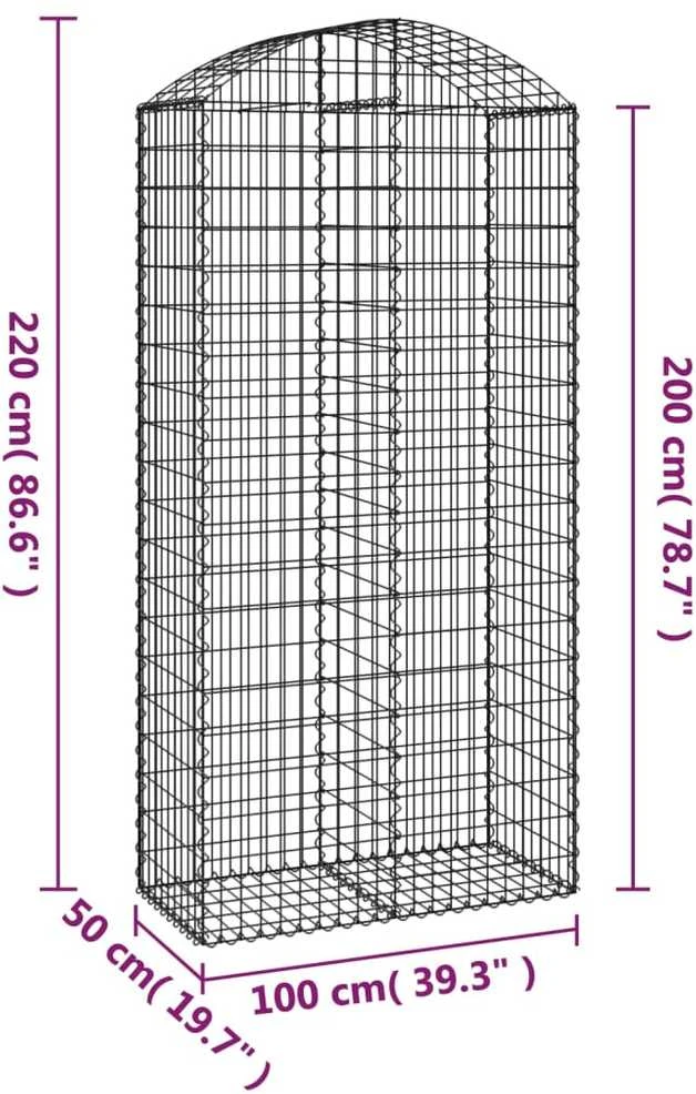 Išlenktas gabiono krepšys, 100x50x200/220 cm, geležis