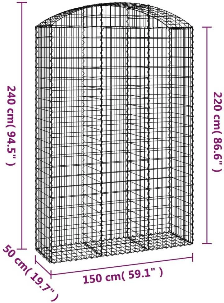 Išlenktas gabiono krepšys, 150x50x220/240 cm, geležis