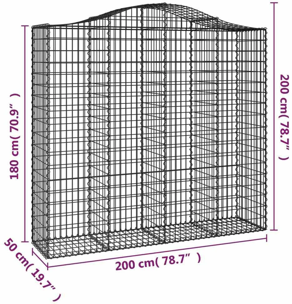 Išlenktas gabiono krepšys, 200x50x180/200 cm, geležis