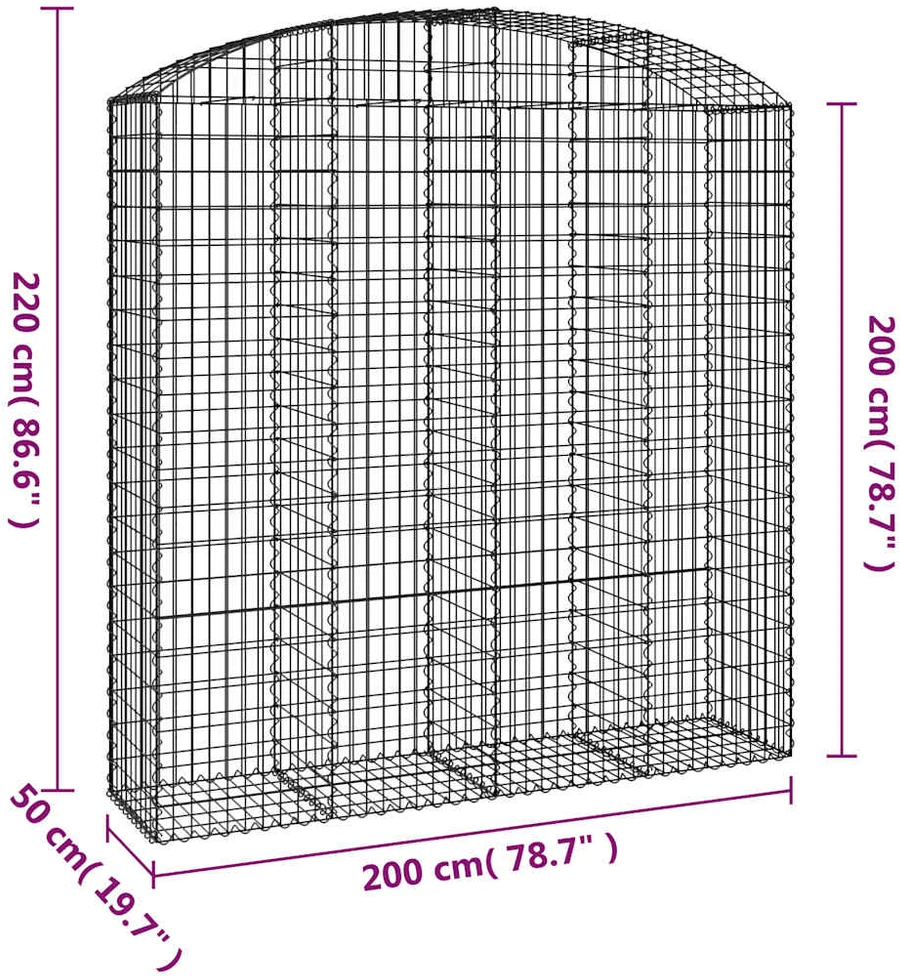 Išlenktas gabiono krepšys, 200x50x200/220 cm, geležis