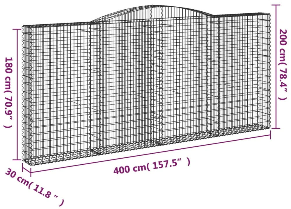 Išlenkti gabiono krepšiai, 10 vnt., 400x30x180/200cm, geležis