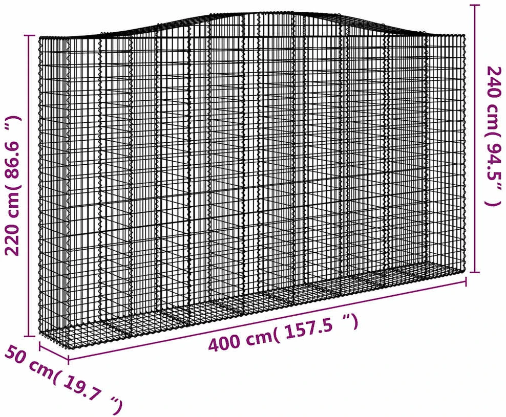 Išlenkti gabiono krepšiai, 6vnt., 400x50x220/240cm, geležis