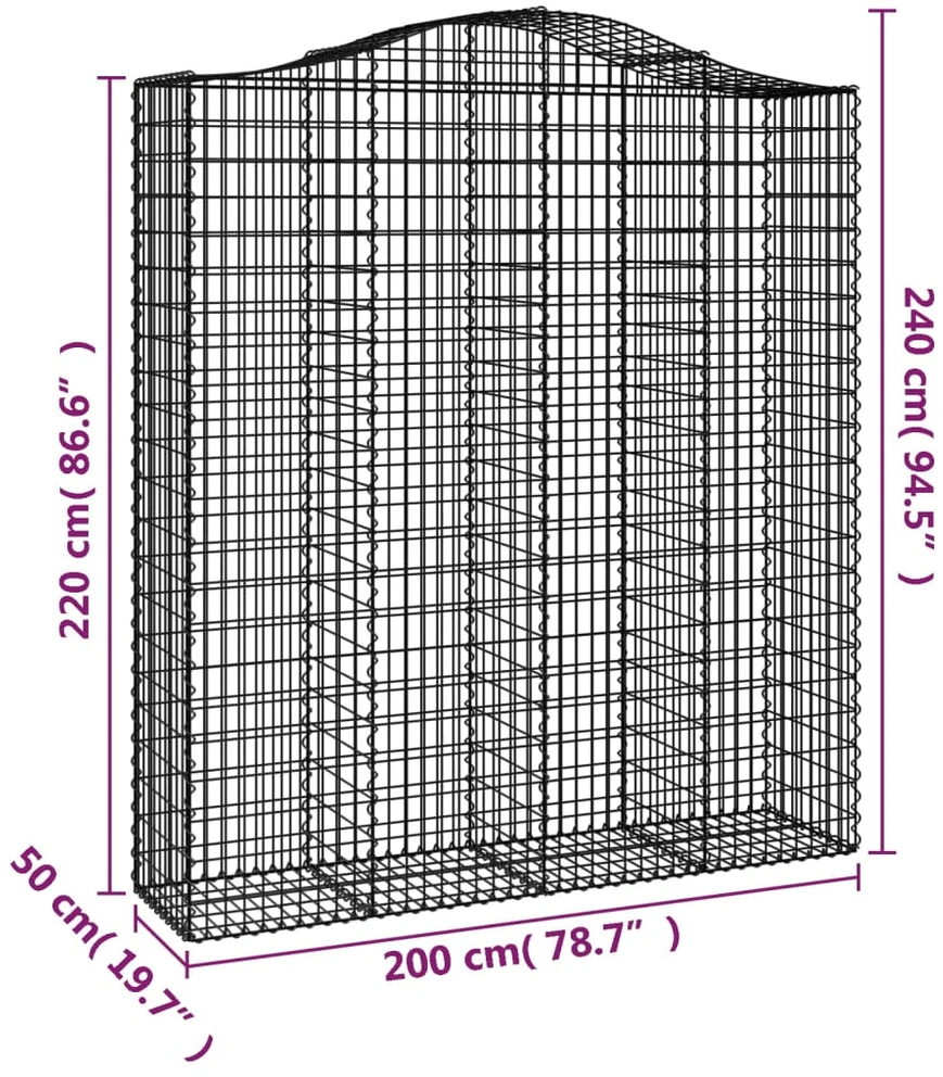 Išlenkti gabiono krepšiai, 8vnt., 200x50x220/240cm, geležis