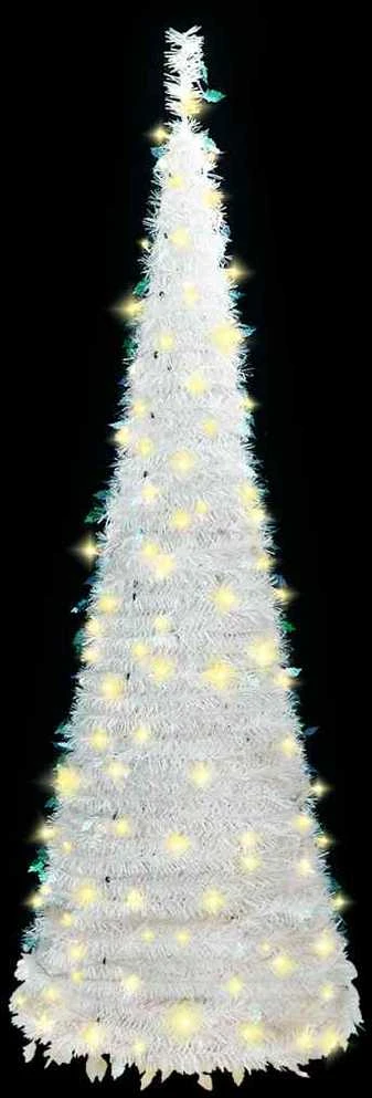 Išskleidžiama dirbtinė Kalėdų eglutė, balta, 150cm, 100 LED