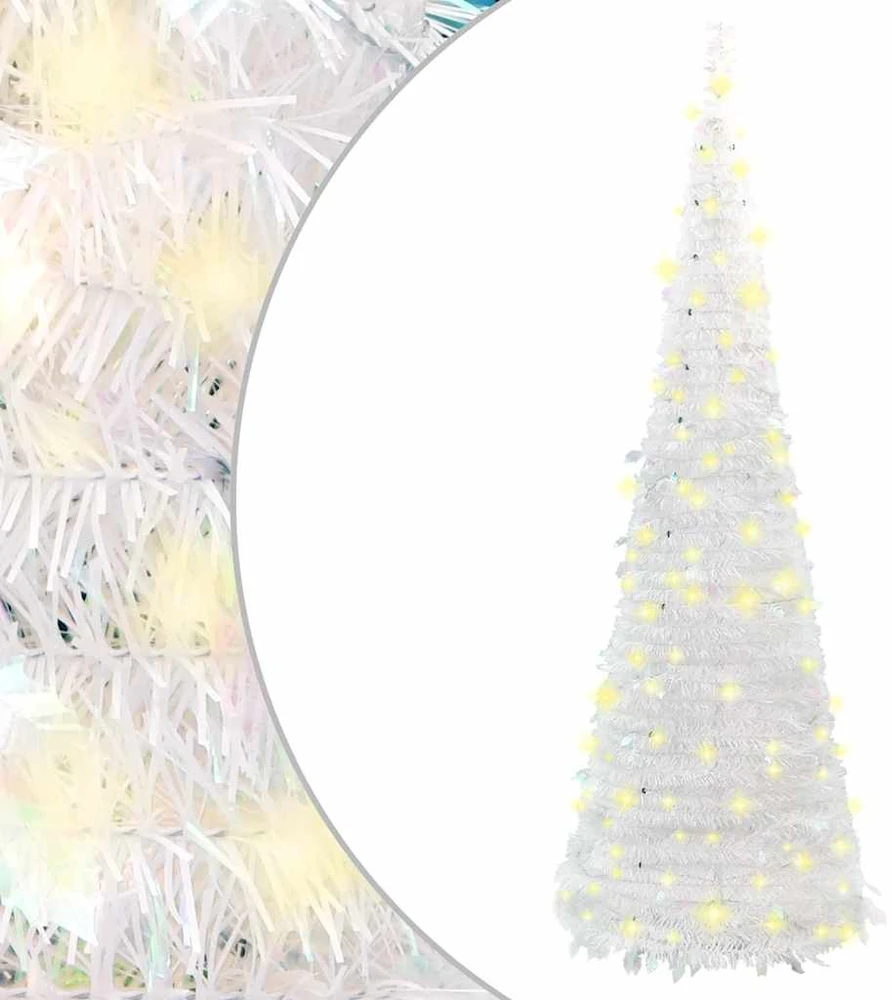 Išskleidžiama dirbtinė Kalėdų eglutė, balta, 210cm, 200 LED