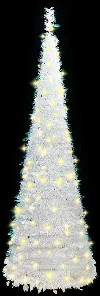 Išskleidžiama dirbtinė Kalėdų eglutė, balta, 210cm, 200 LED