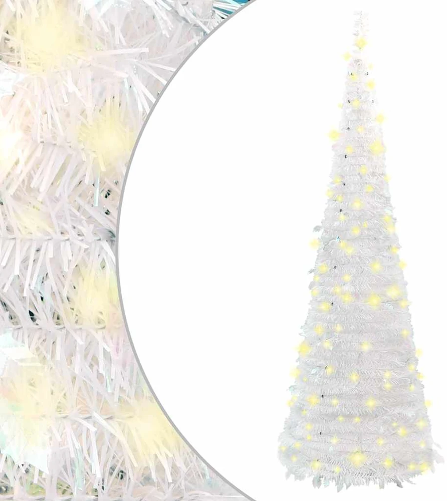 Išskleidžiama dirbtinė Kalėdų eglutė, balta, 150cm, 100 LED