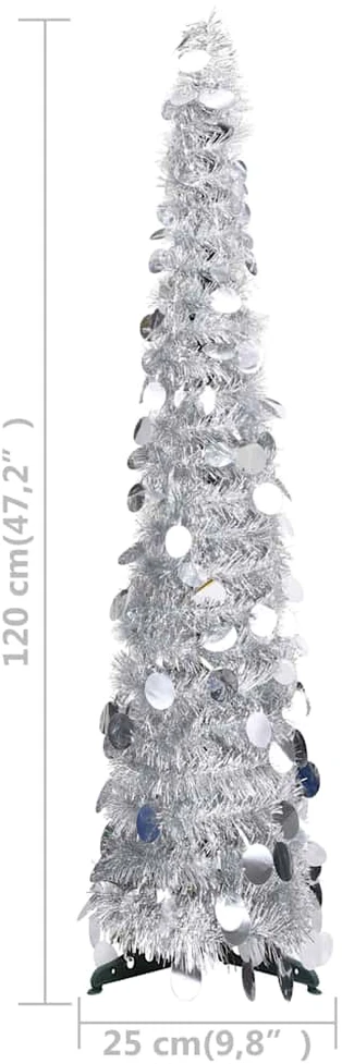 Išskleidžiama dirbtinė Kalėdų eglutė, sidabrinė, 120cm, PET