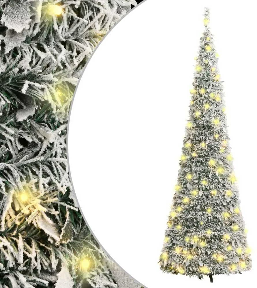 Išskleidžiama dirbtinė Kalėdų eglutė su sniegu, 150cm, 100 LED