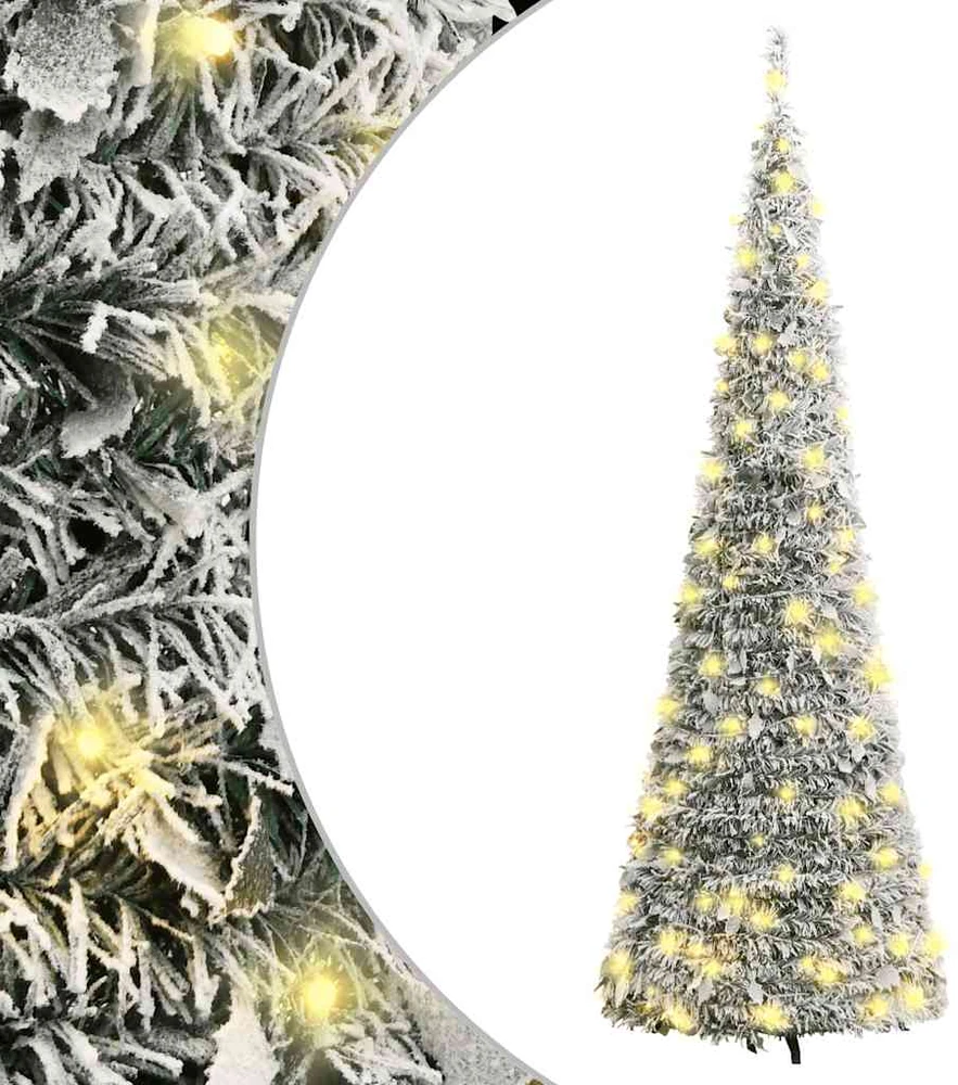 Išskleidžiama dirbtinė Kalėdų eglutė su sniegu, 150cm, 100 LED