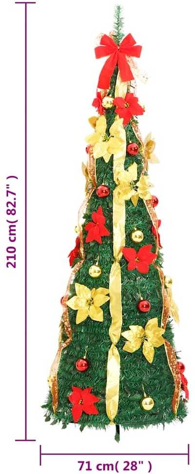 Išskleidžiama dirbtinė Kalėdų eglutė, žalia, 210cm, 200 LED
