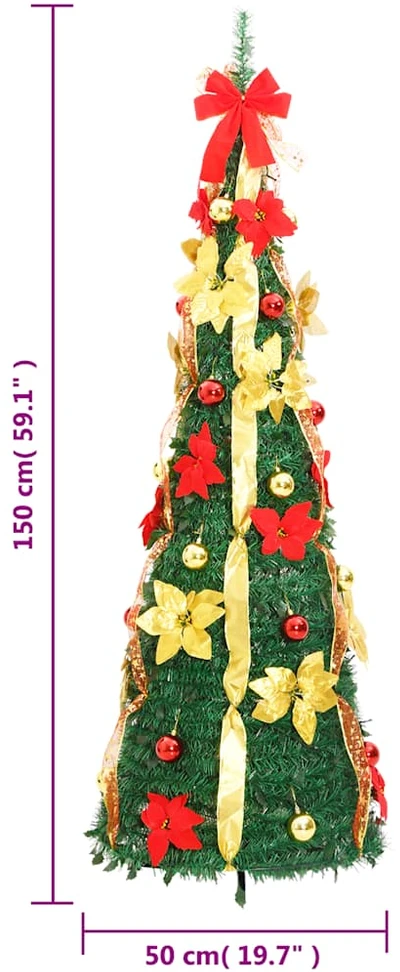 Išskleidžiama dirbtinė Kalėdų eglutė, žalia, 150cm, 100 LED
