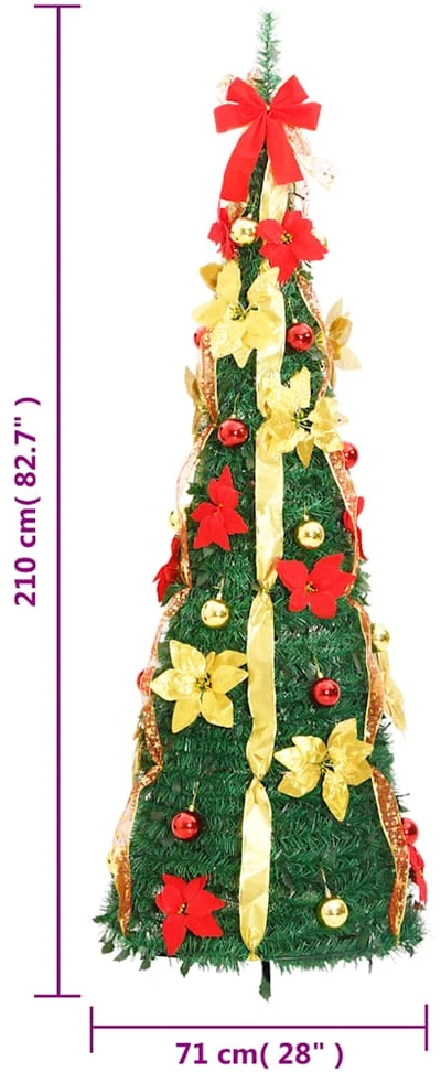 Išskleidžiama dirbtinė Kalėdų eglutė, žalia, 210cm, 200 LED