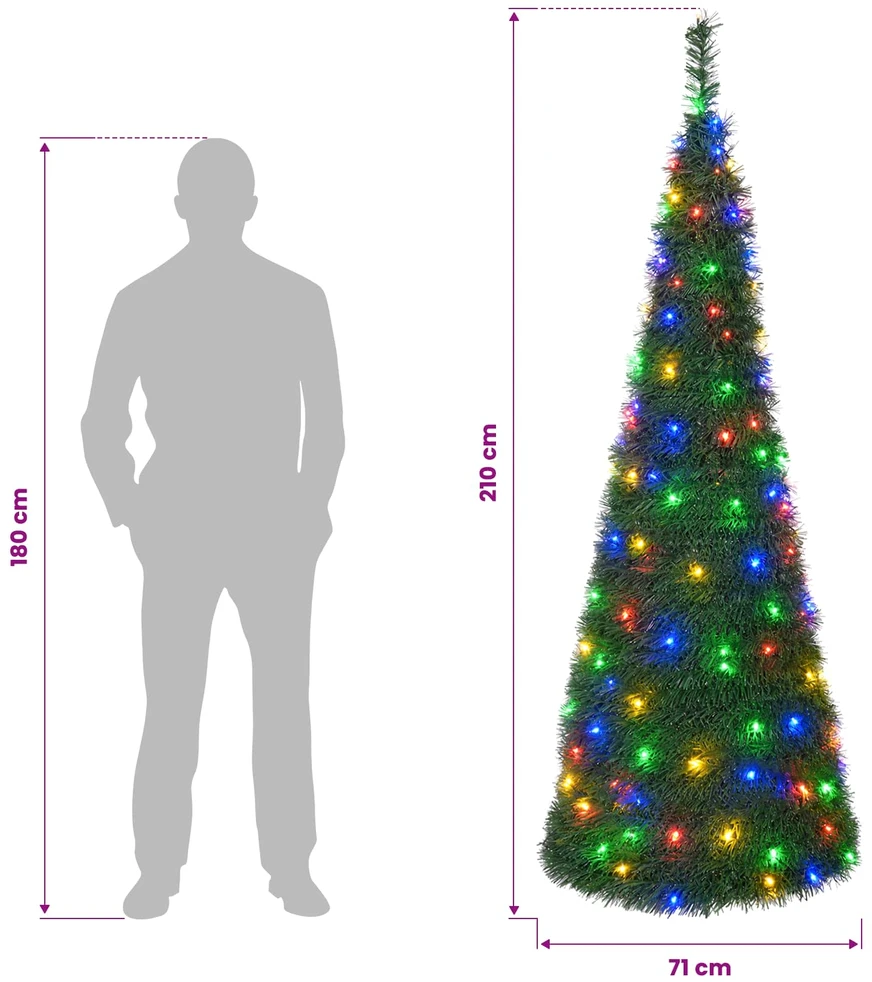Išskleidžiama Kalėdų eglutė su LED lemputėmis 210 cm 200 LED