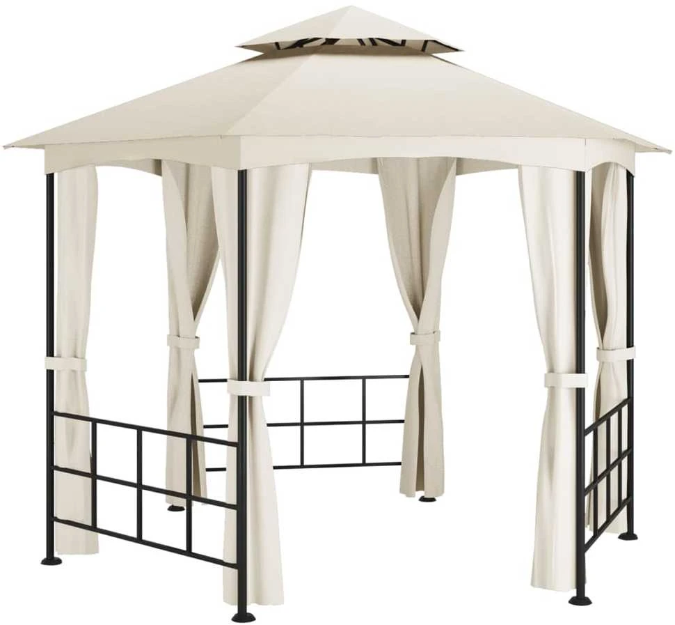 Išskleidžiama pavėsinė su šoninėmis sienomis, kreminė spalva, 3,1x2,7m